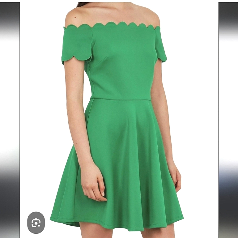 Ted Baker FALLAMA Green Off-Shoulder Scalloped Dress